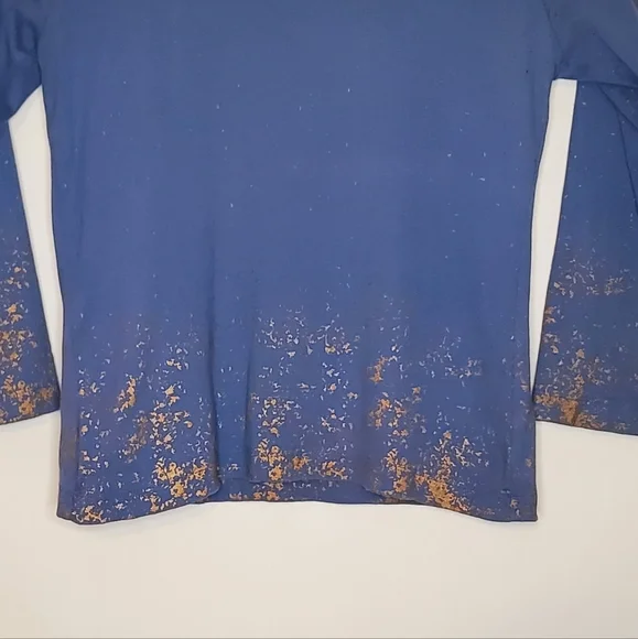 Gold Splash Periwinkle Blue 3/4 Sleeve Armani Exchange Shirt with Paint Accents - Picture 6 of 13